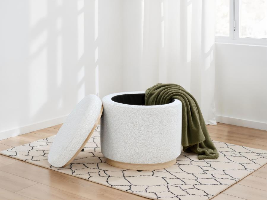 Remuda - Boucle Upholstered Round Storage Ottoman - Ivory - Urban Living Furniture (Los Angeles, CA)