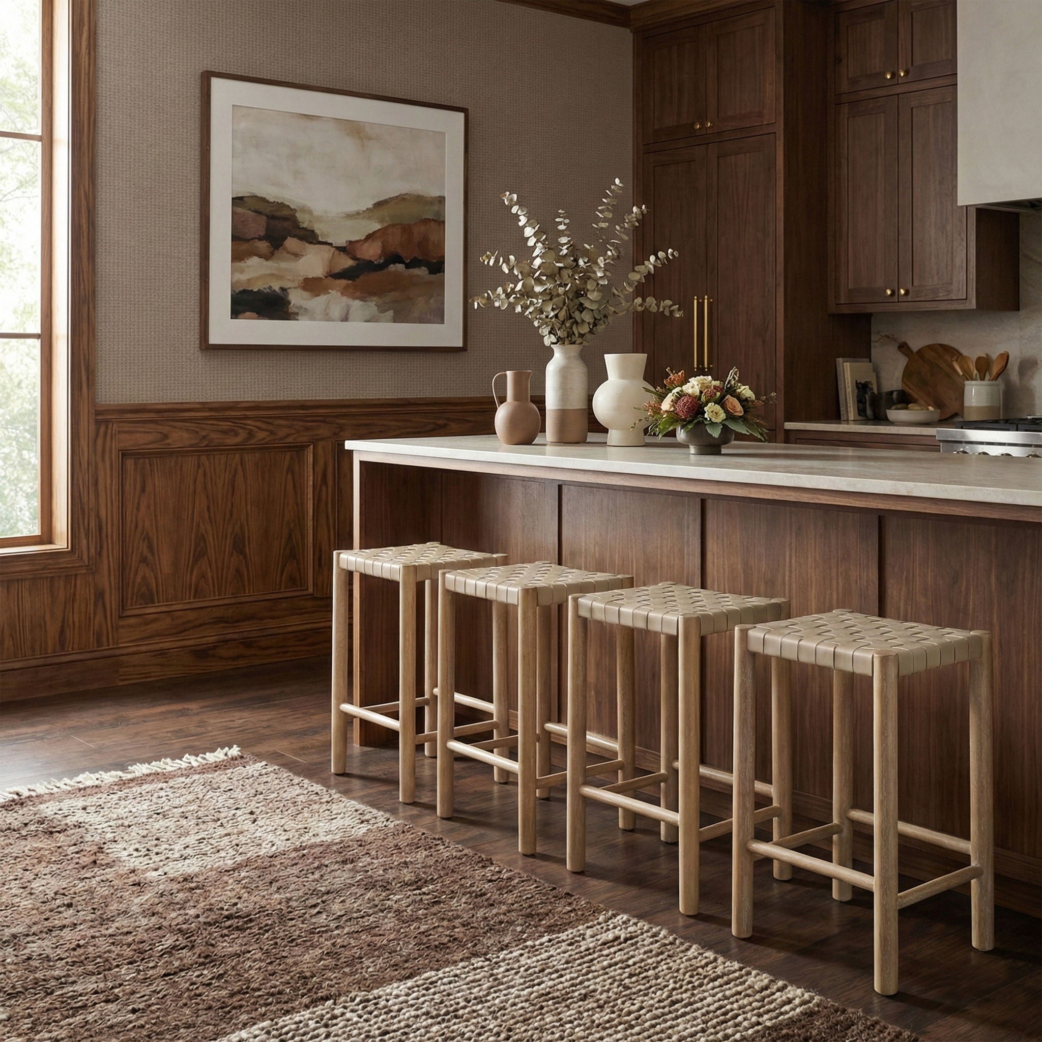 Entwine - Vegan Leather Upholstered Backless Counter Stool - Painted Natural - Urban Living Furniture (Los Angeles, CA)