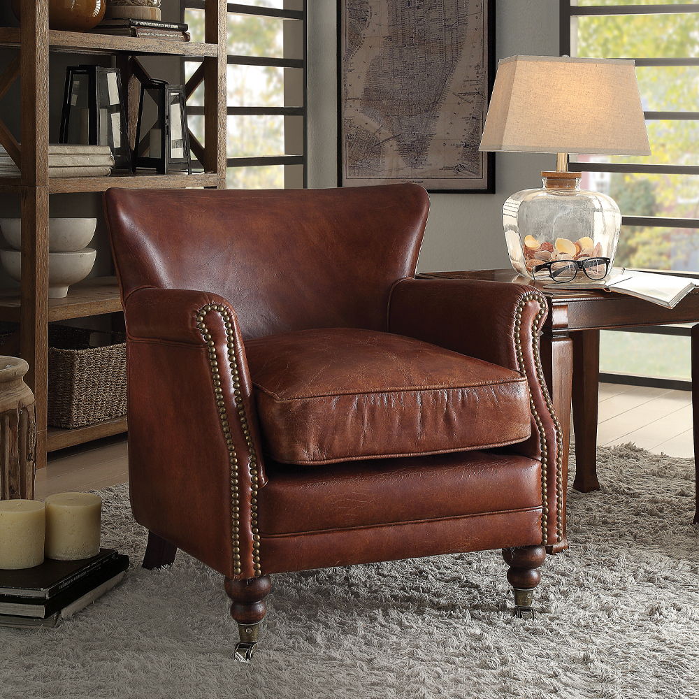 Leeds - Accent Chair - Vintage Dark Brown Top Grain Leather - Urban Living Furniture (Los Angeles, CA)