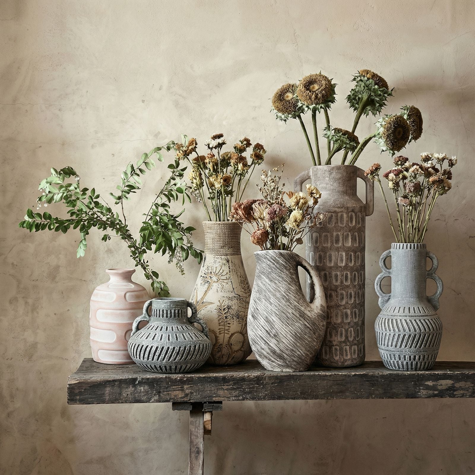 Earthenware - Floral Pattern Vase - Gray - Urban Living Furniture (Los Angeles, CA)