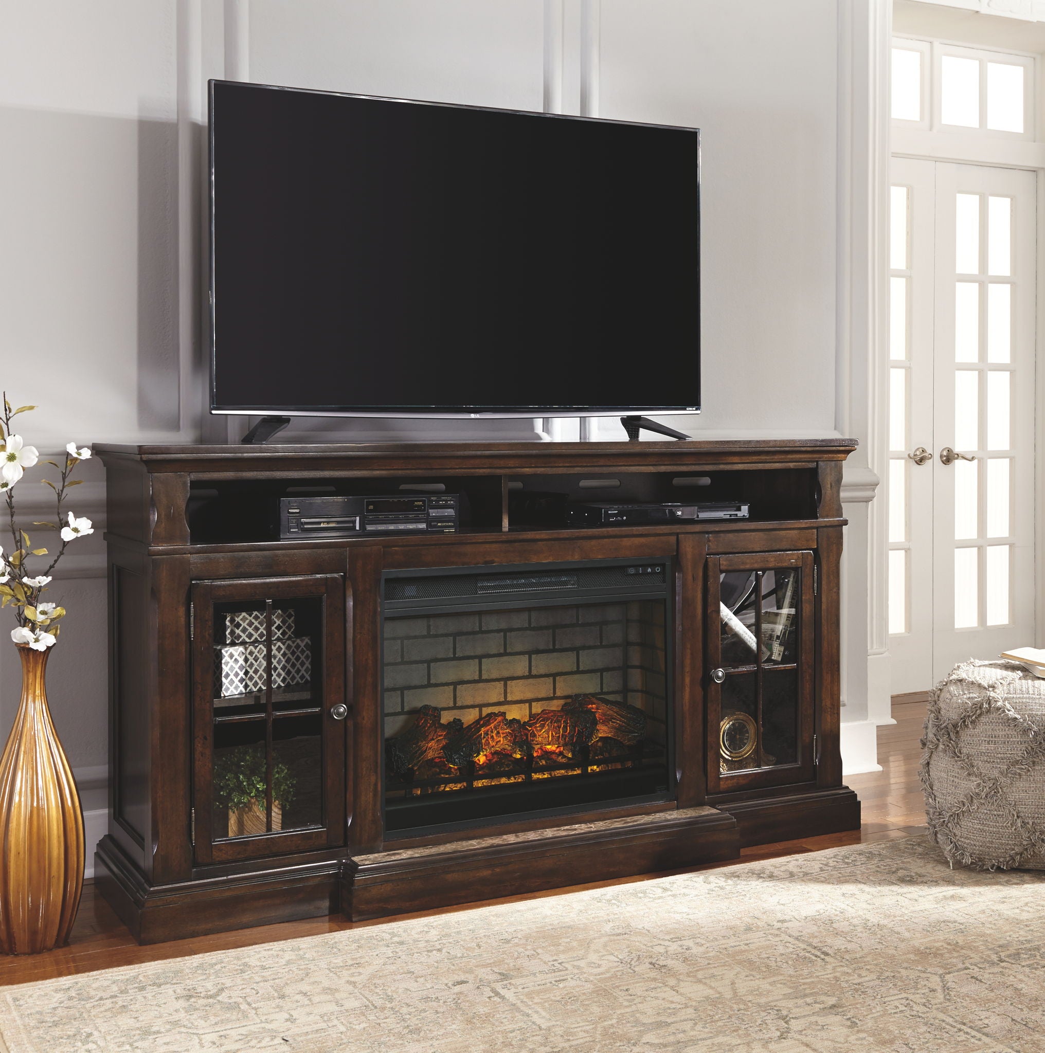 Roddinton - Dark Brown - 2 Pc. - 74" TV Stand with Electric Infrared Fireplace Insert - Urban Living Furniture (Los Angeles, CA)