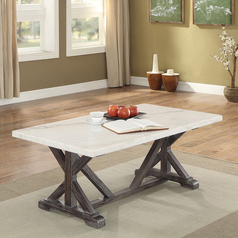 Romina - Coffee Table - White Marble Top & Weathered Espresso - Urban Living Furniture (Los Angeles, CA)