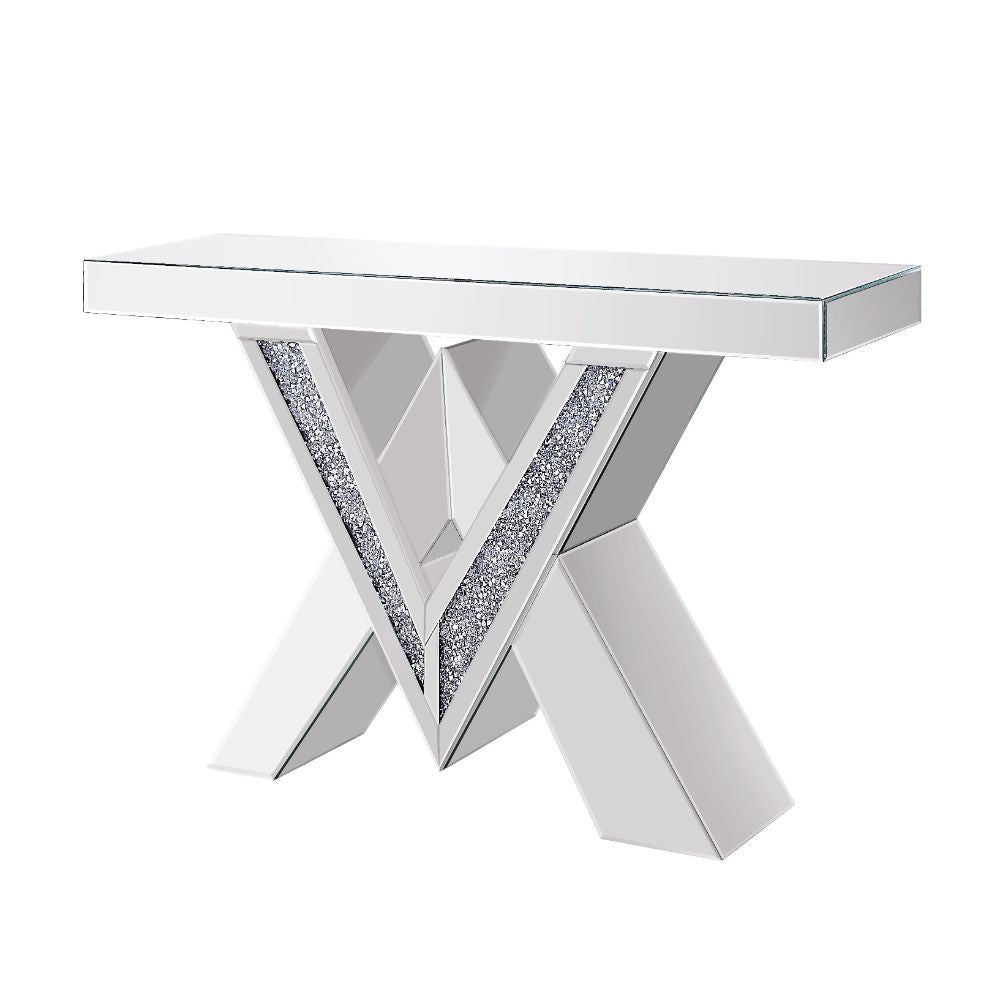 Noralie - Console Table, "V" Shape Pedestal - Mirrored & Faux Diamonds - Urban Living Furniture (Los Angeles, CA)