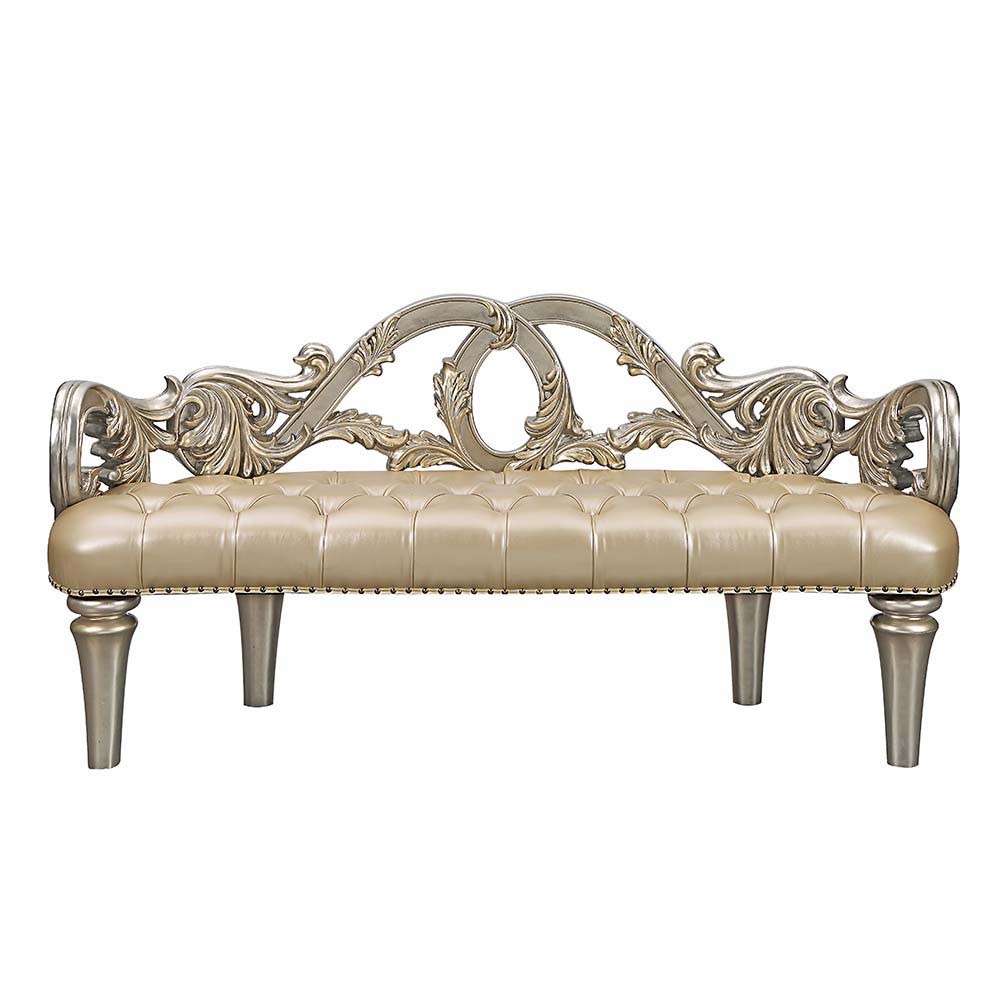 Danae - Bench - Champagne Synthetic Leather & Gold - Urban Living Furniture (Los Angeles, CA)