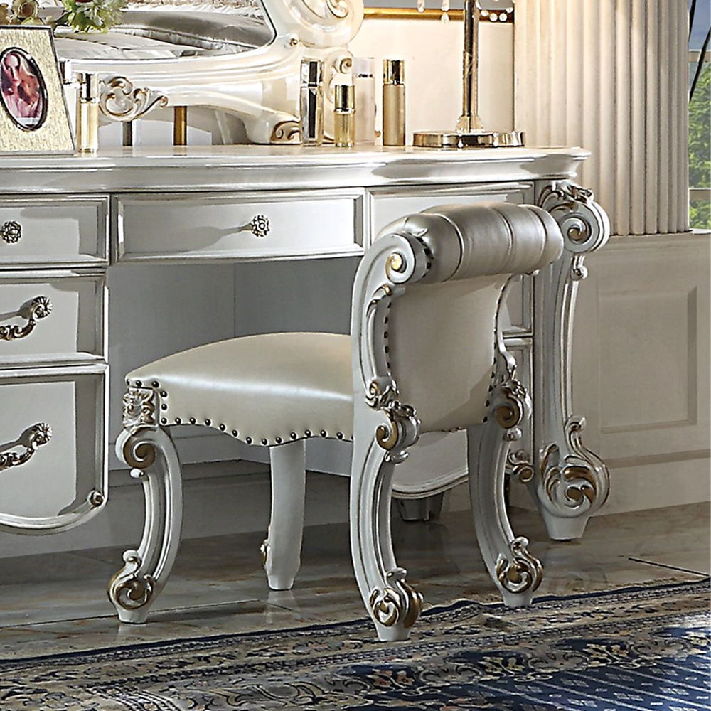 Vendome - Vanity Stool - Beige Synthetic Leather & Antique Pearl - Urban Living Furniture (Los Angeles, CA)