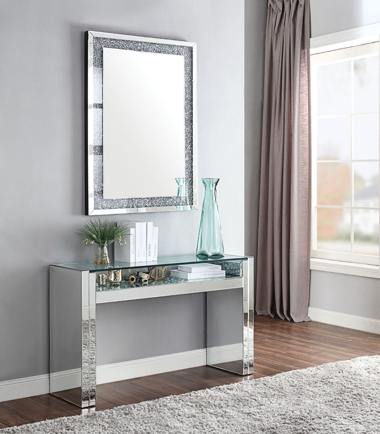Nysa - Sofa Table - Mirrored & Faux Crystals - Urban Living Furniture (Los Angeles, CA)