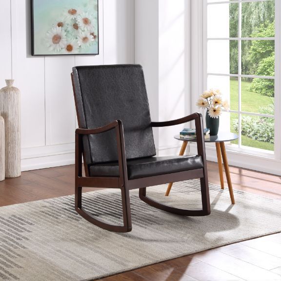 Raina - Rocking Chair - Dark Brown Synthetic Leather & Espresso - Urban Living Furniture (Los Angeles, CA)