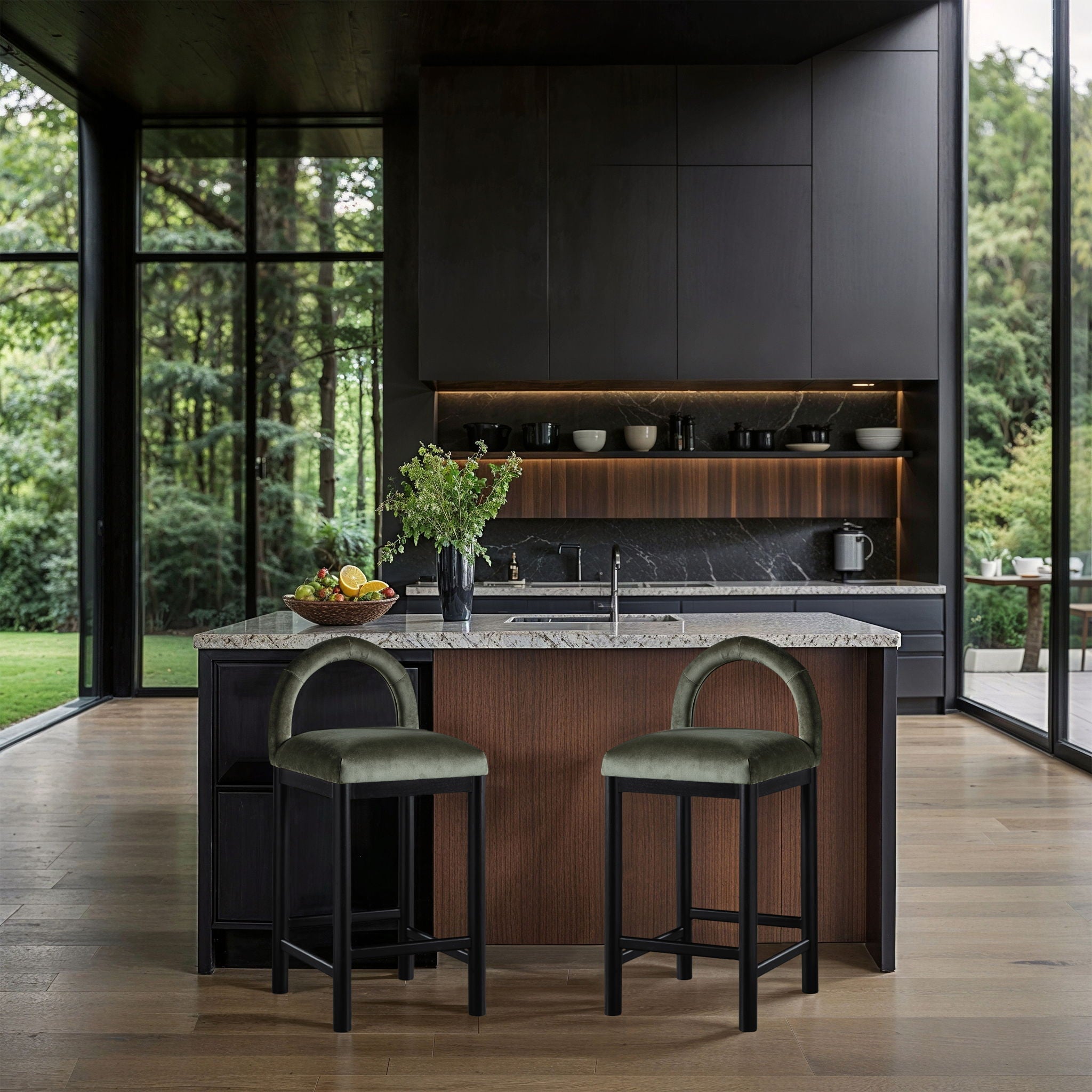 Conrad - Velvet Counter Stool With Black Legs - Urban Living Furniture (Los Angeles, CA)
