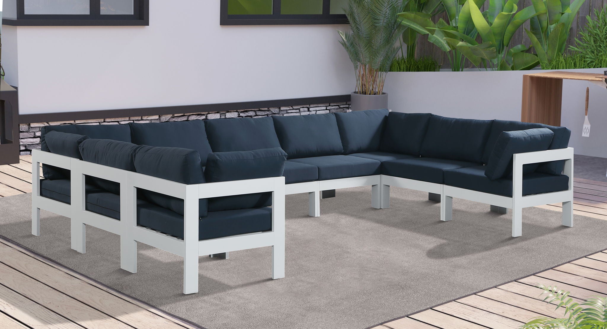 Nizuc - Outdoor Patio 9 Piece Modular Sectional With White Frame - Urban Living Furniture (Los Angeles, CA)