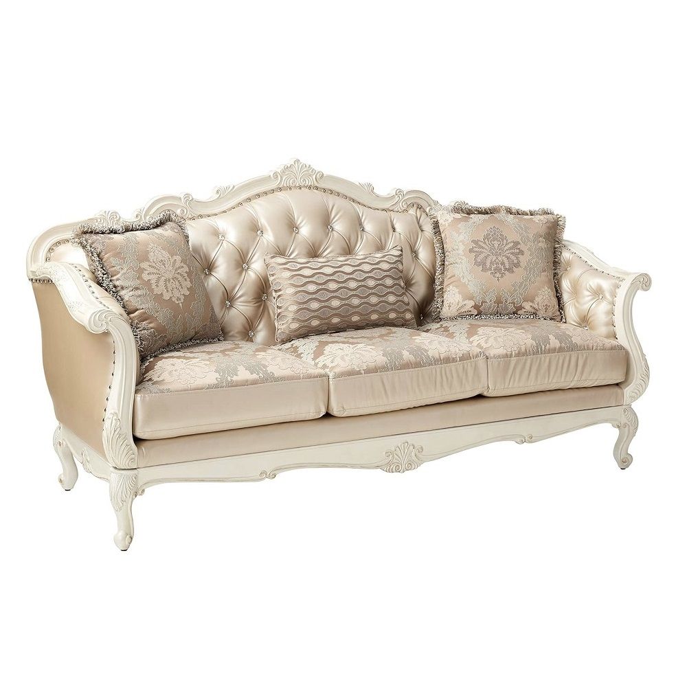 Chantelle - Sofa With 3 Pillows - Rose Gold Synthetic Leather /Fabric & Pearl White - Urban Living Furniture (Los Angeles, CA)
