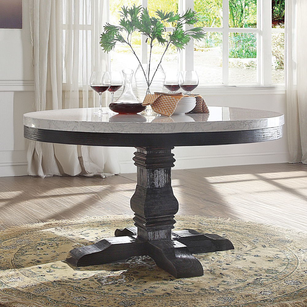Nolan - Round Dining Table - White Marble Top & Salvage Dark Oak - Urban Living Furniture (Los Angeles, CA)