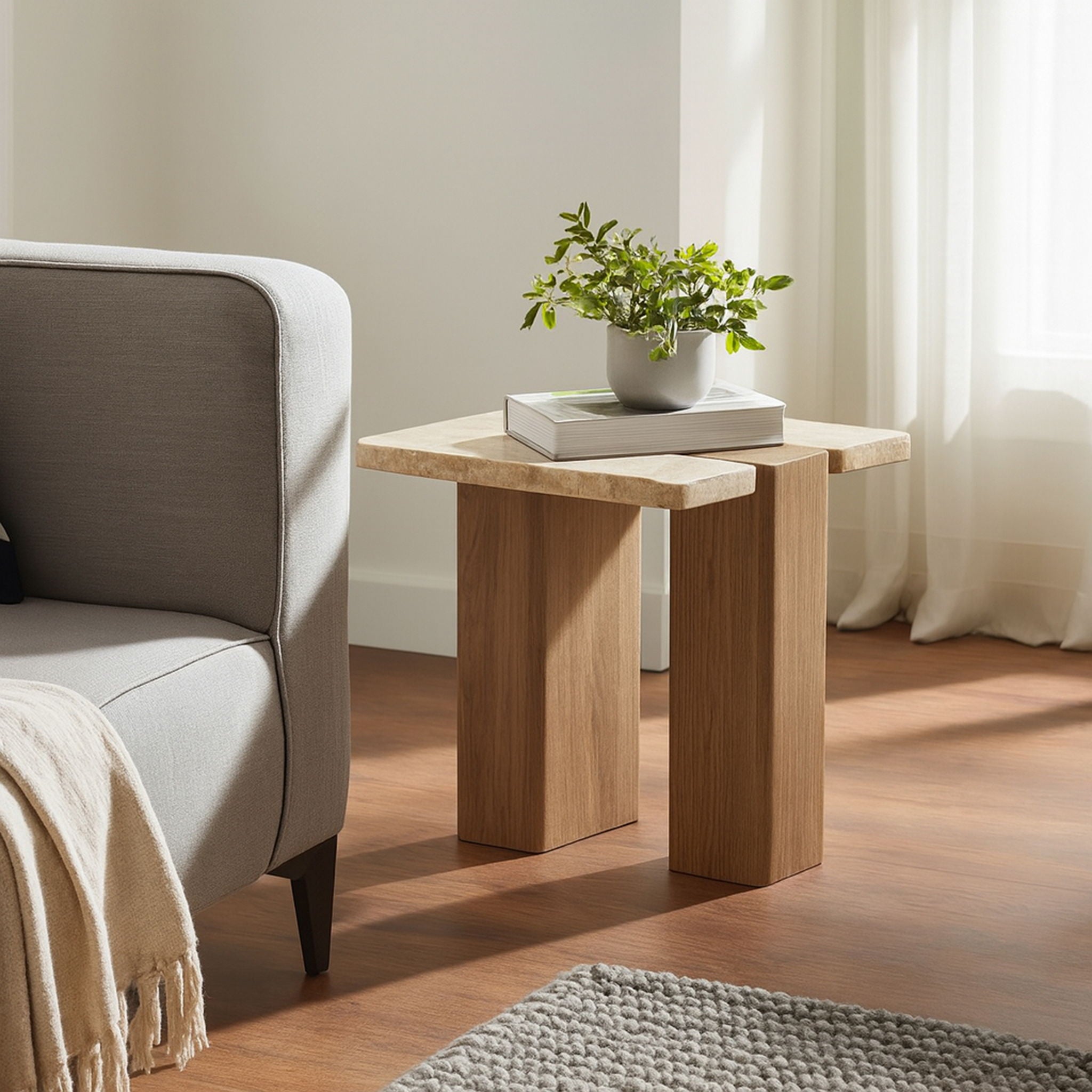 Ravenna - Genuine Fabric Travertine And Oak Wood Table - Urban Living Furniture (Los Angeles, CA)