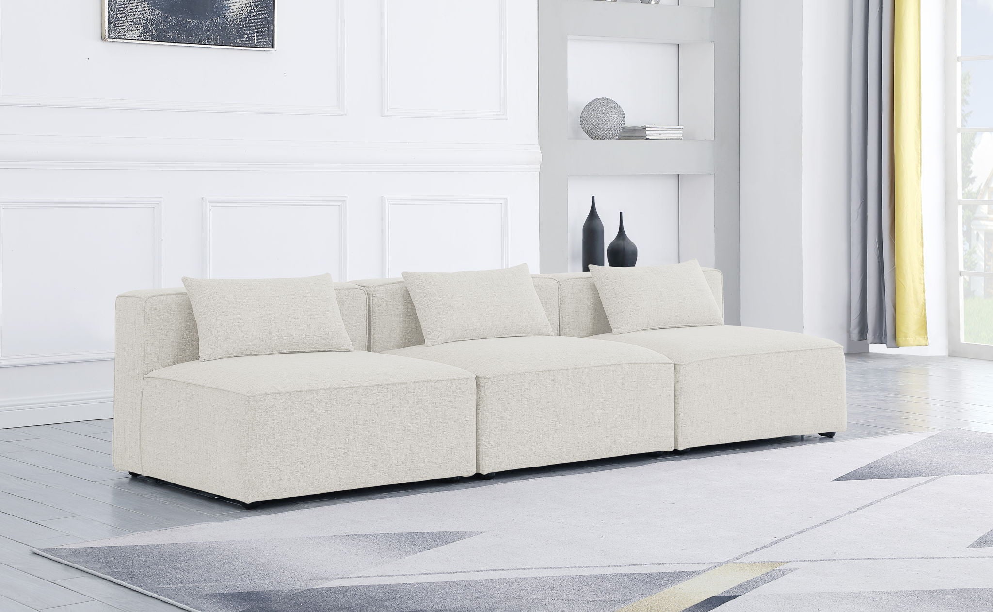 Cube - Linen Modular 3 Seat Armless Sofa - Urban Living Furniture (Los Angeles, CA)