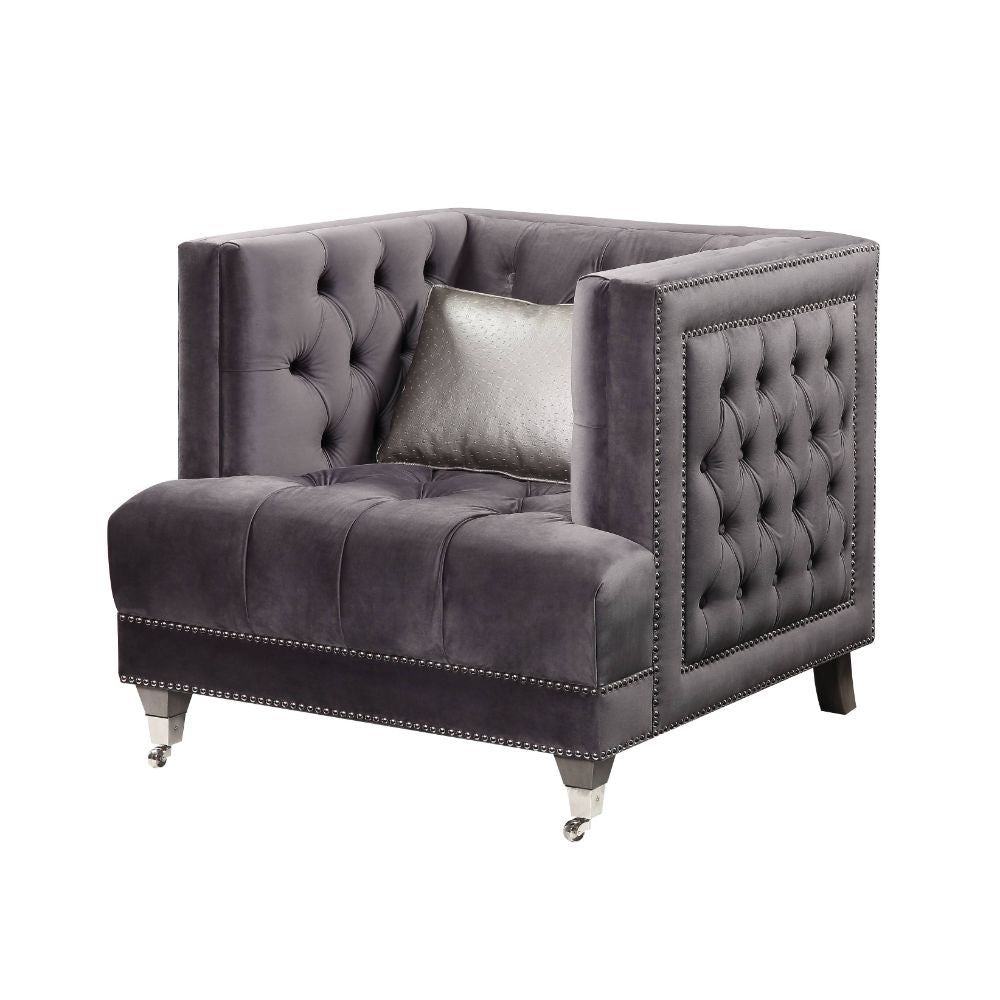 Hegio - Chair With Pillow - Gray Velvet - Urban Living Furniture (Los Angeles, CA)
