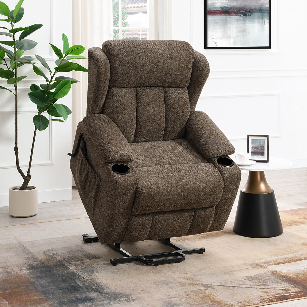 Lusio - Power Motion Recliner With Lift & Cup Holder - Brown