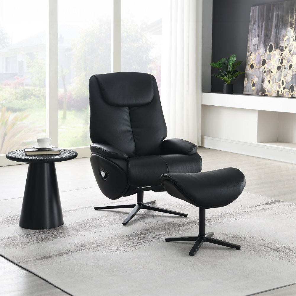 Labonita - Motion Accent Chair With Swivel & Ottoman - Black Top Grain Leather & Black - Urban Living Furniture (Los Angeles, CA)