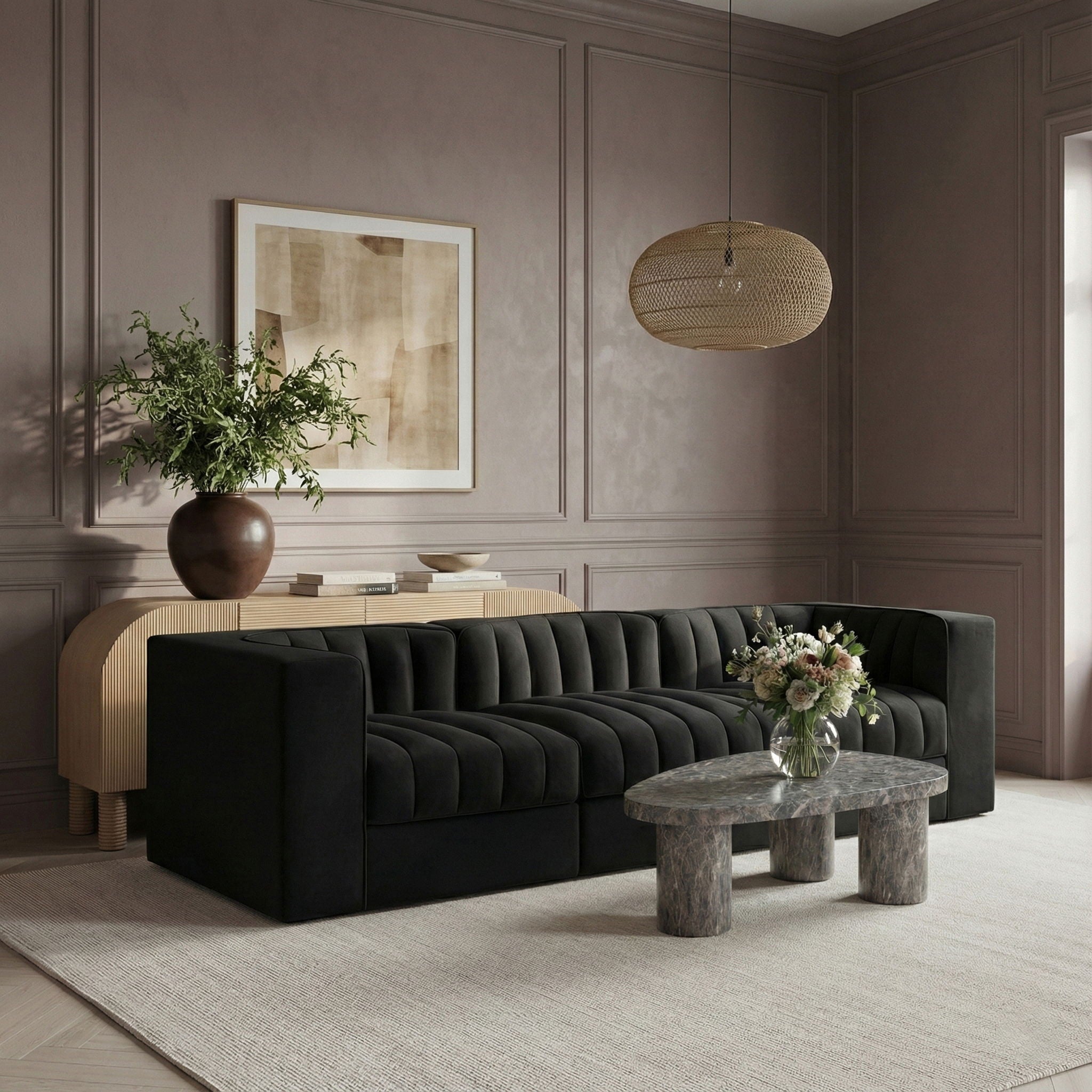 Rummi - Velvet Performance Fabric Upholstered 3 Piece Modular Sofa - Urban Living Furniture (Los Angeles, CA)