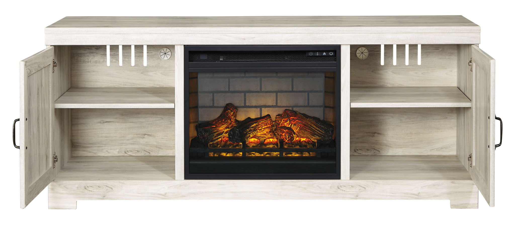 Bellaby - 63" TV Stand With Faux Firebrick Fireplace Insert - Whitewash - Urban Living Furniture (Los Angeles, CA)