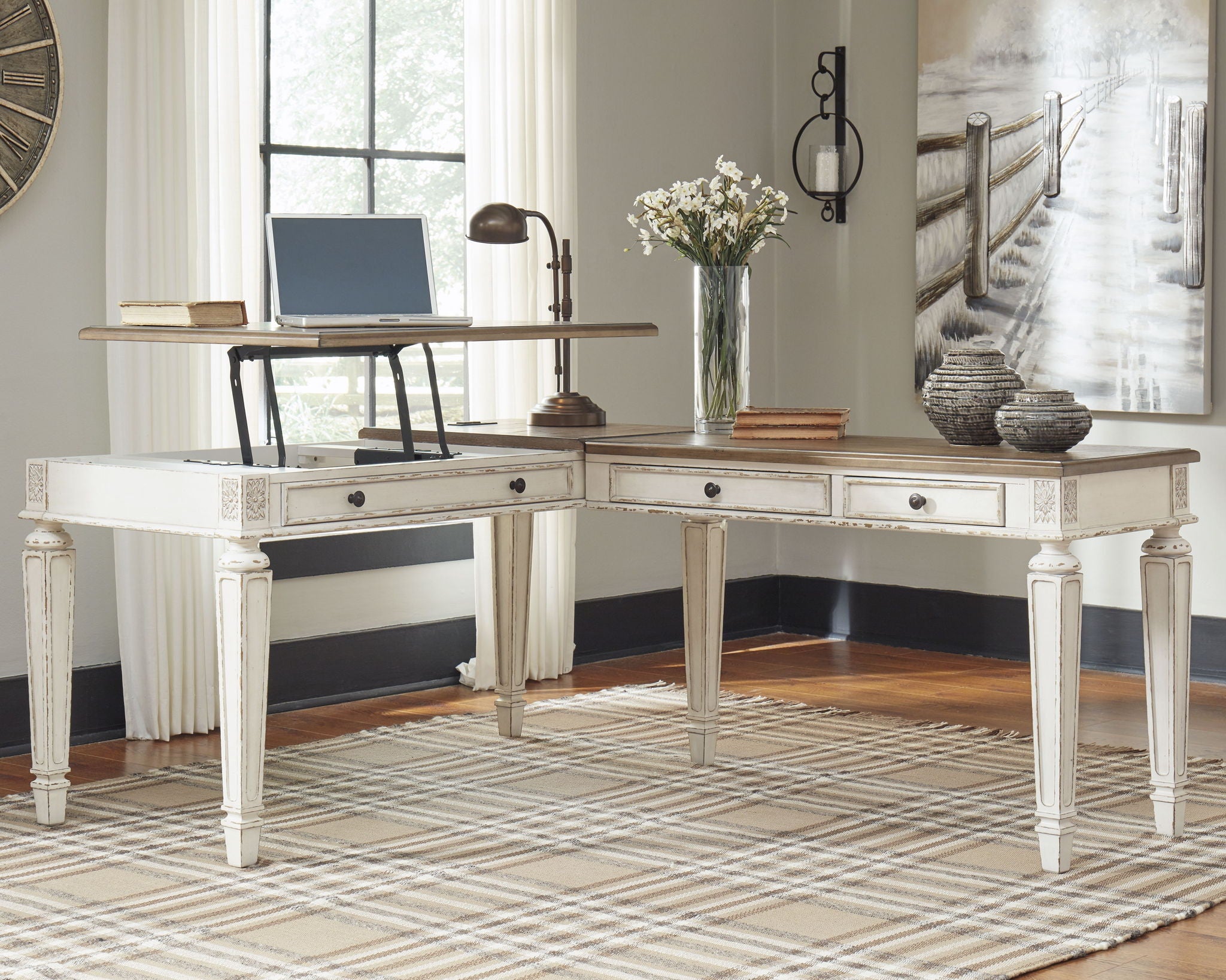 Realyn - L Shaped Desk With Lift Top - White / Brown - Urban Living Furniture (Los Angeles, CA)