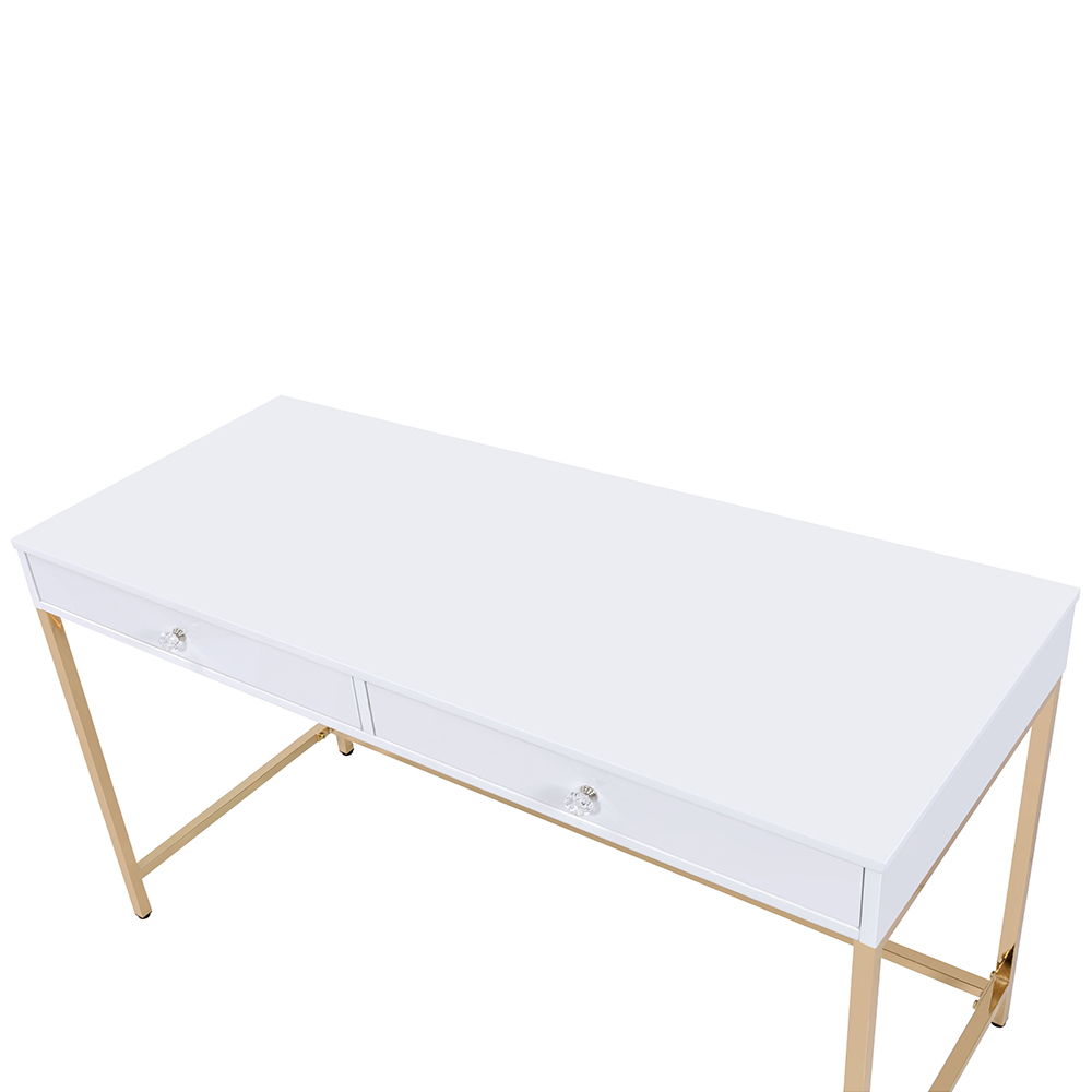 Ottey - Vanity Desk (Same 92540) - White High Gloss & Gold - Urban Living Furniture (Los Angeles, CA)