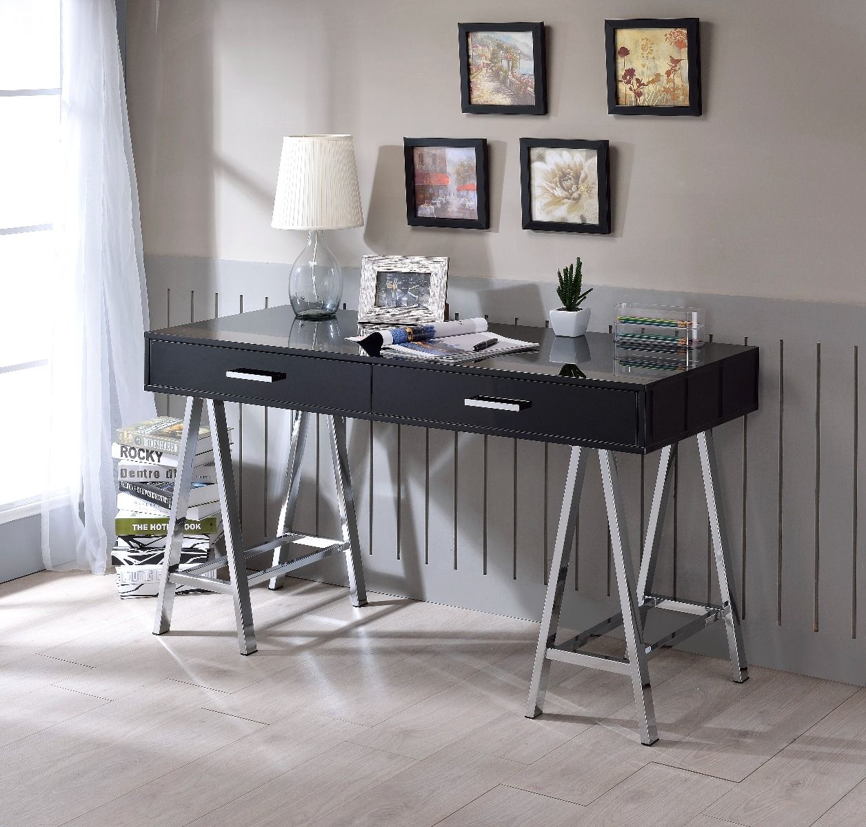 Coleen - Writing Desk With USB - Black High Gloss & Chrome - Urban Living Furniture (Los Angeles, CA)