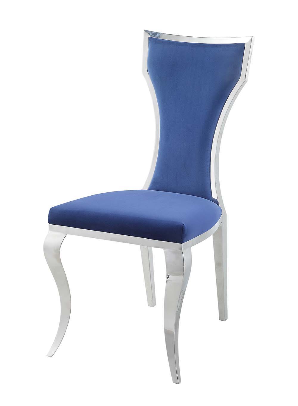 Azriel - Side Chair (Set of 2) - Blue Velvet & Mirroed Silver - Urban Living Furniture (Los Angeles, CA)