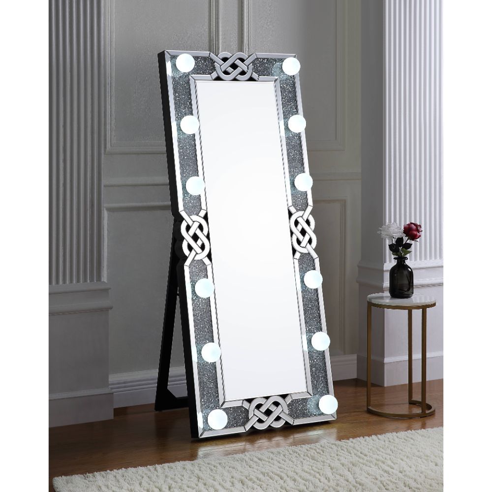 Noralie - 63" Rectangular Floor Mirror With Faux Diamonds - Mirrored - Urban Living Furniture (Los Angeles, CA)