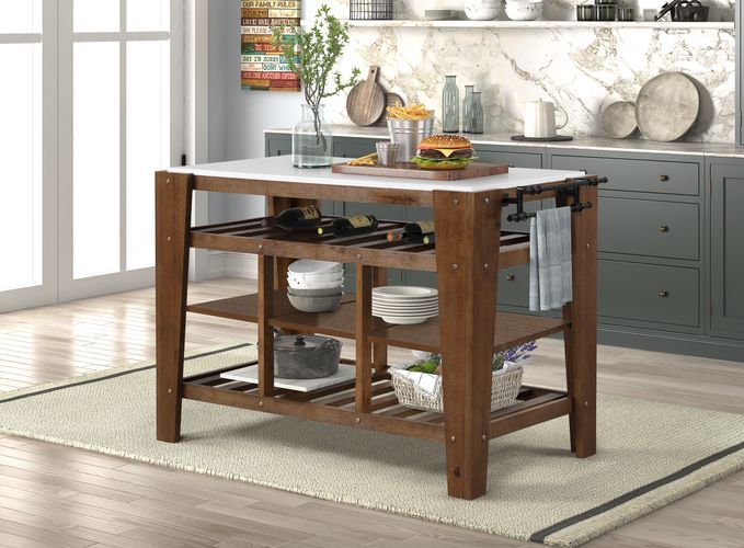 Alaroa - Kitchen Island - Marble & Rustic Brown Finish - Urban Living Furniture (Los Angeles, CA)
