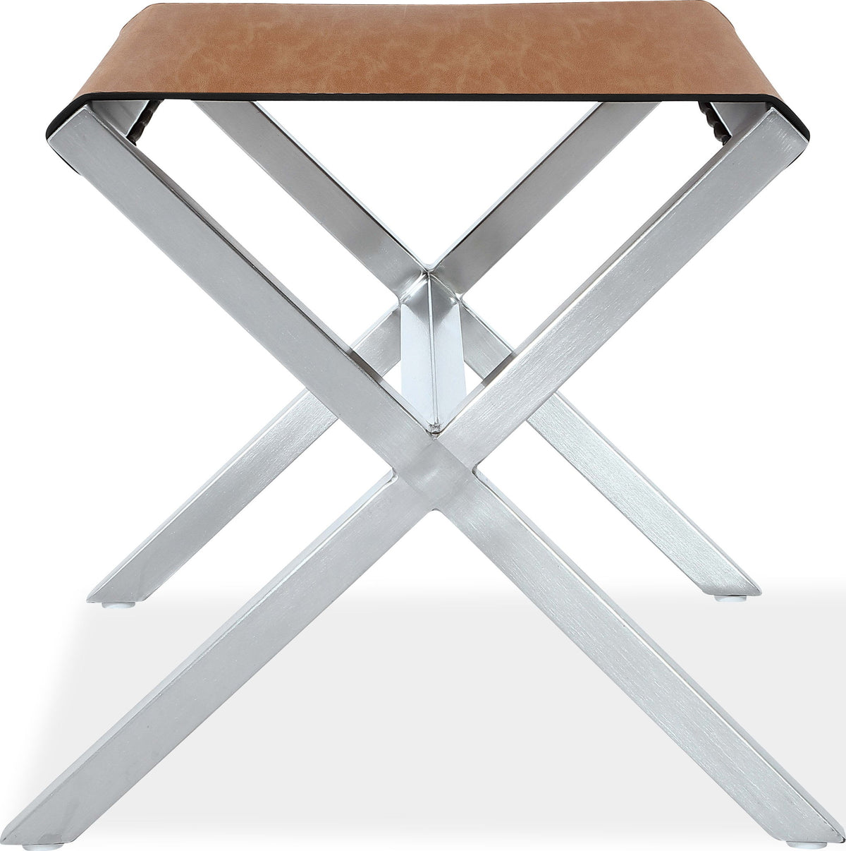 One - Coastal Modern Leather Director's Stool - Stainless Steel And Cognac