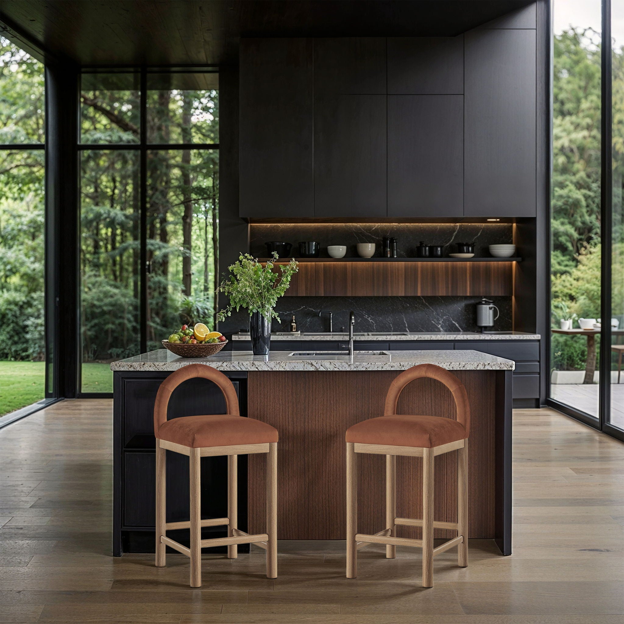 Conrad - Velvet Counter Stool With Natural Legs - Urban Living Furniture (Los Angeles, CA)