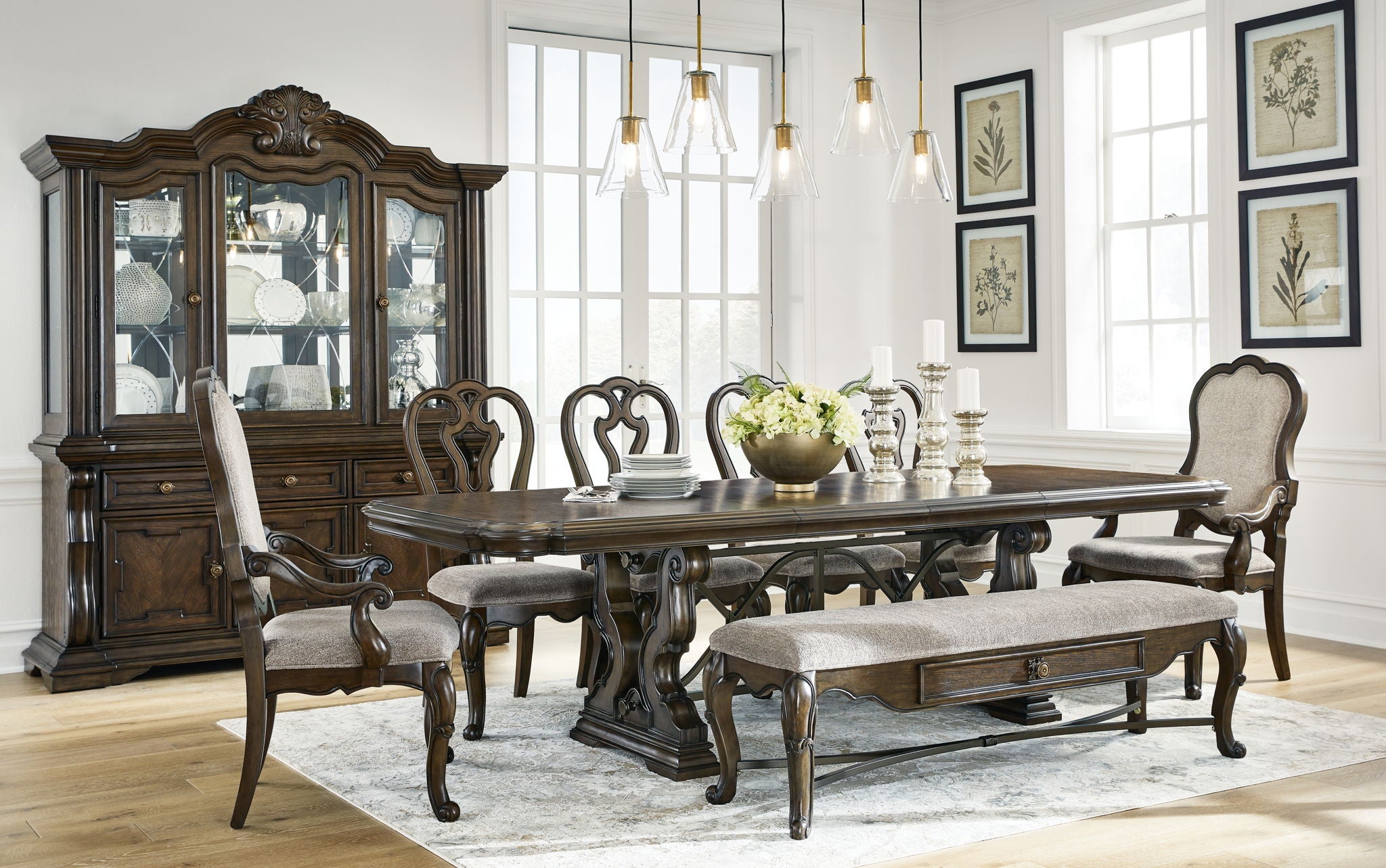Maylee - 11 Pc. - Dining Extension Table, 4 Side Chairs, 2 Arm Chairs, Storage Bench, Buffet And Hutch - Dark Brown - Urban Living Furniture (Los Angeles, CA)