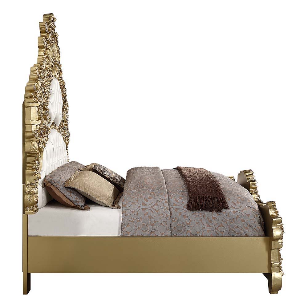 Bernadette - Eastern King Bed - White Synthetic Leather Fabric & Gold - Urban Living Furniture (Los Angeles, CA)