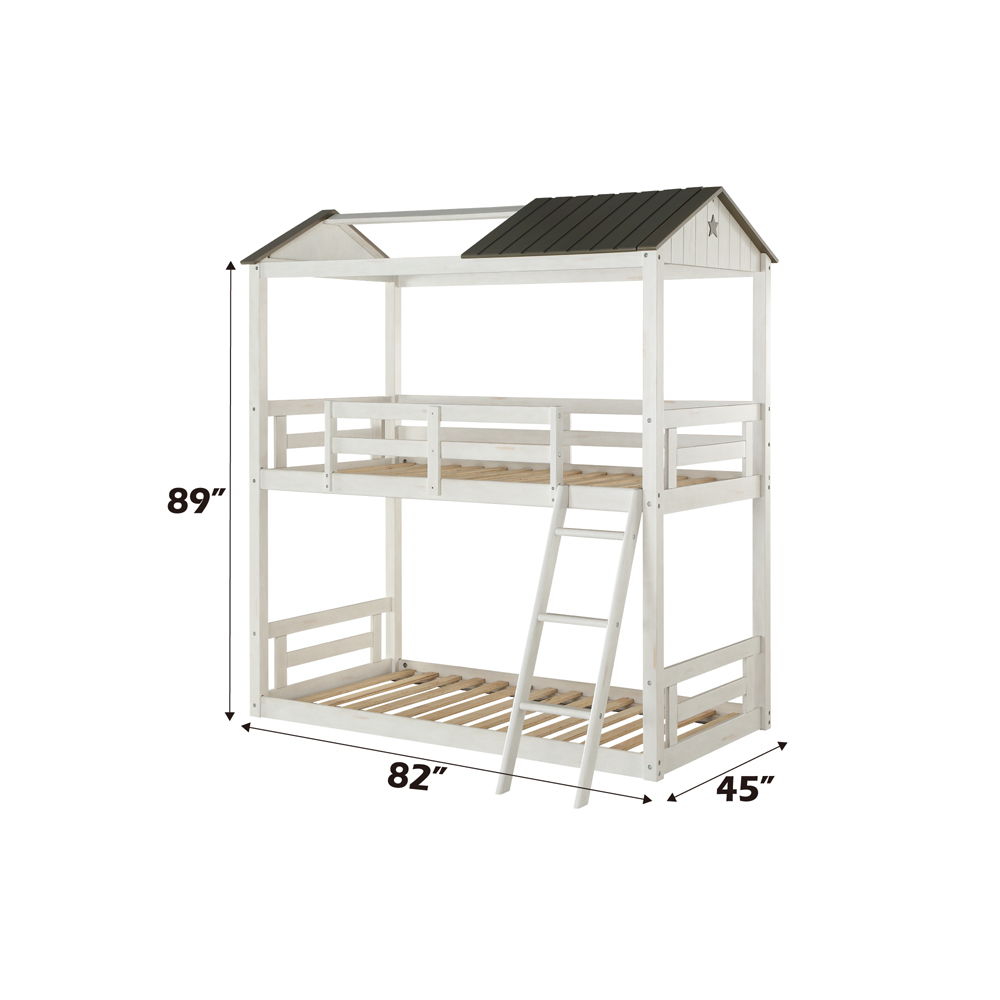 Nadine Cottage - Twin Over Twin Bunk Bed - Weathered White & Washed Gray - Urban Living Furniture (Los Angeles, CA)