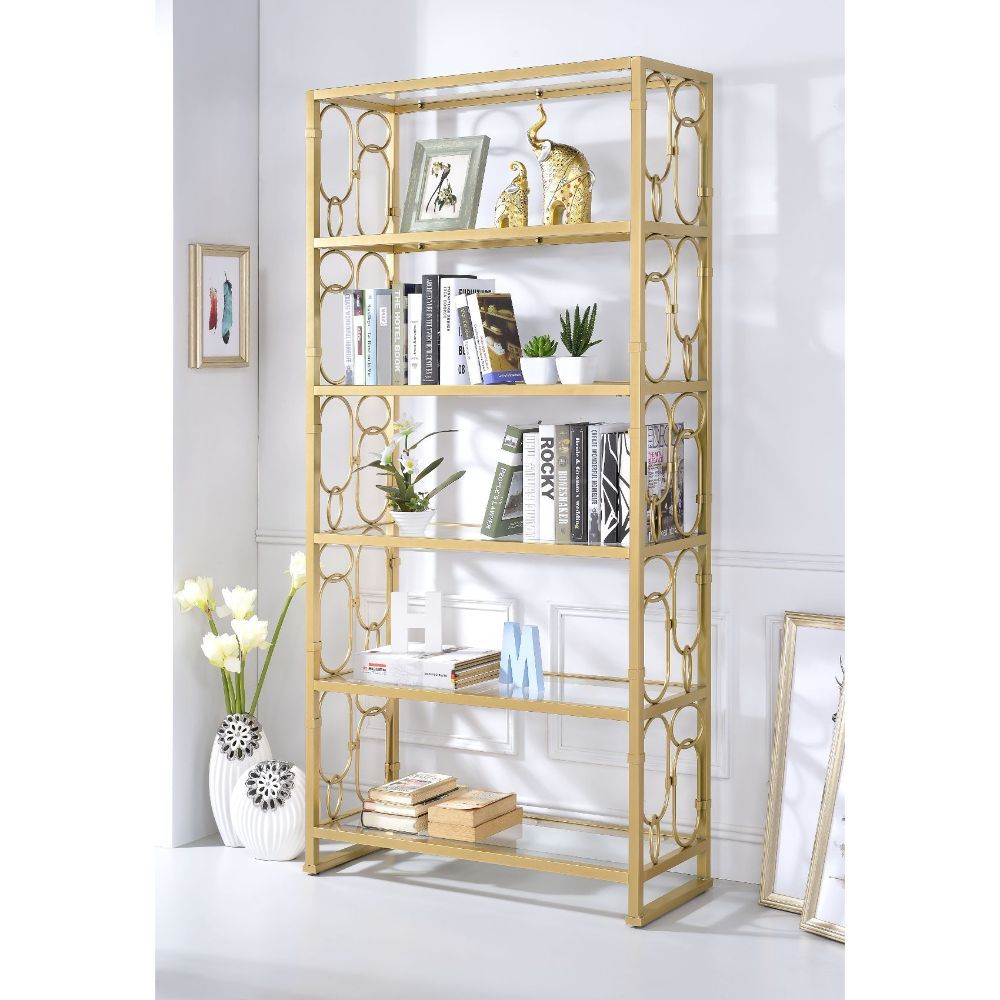 Milavera - Bookshelf - Clear Glass & Gold