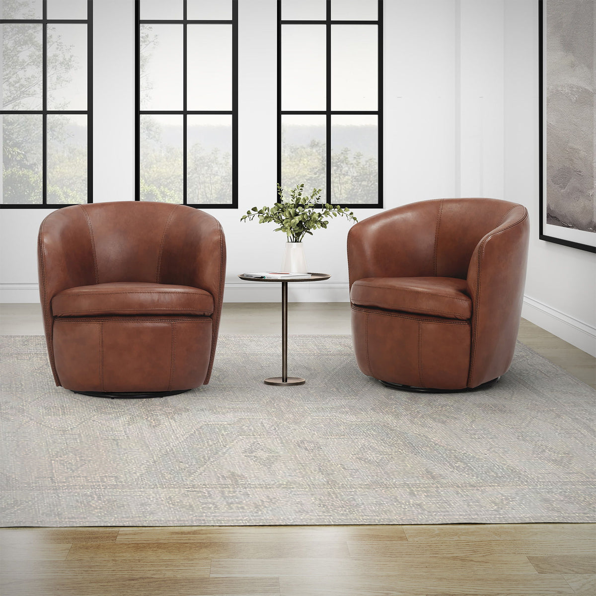 Barolo - 100% Italian Leather Swivel Club Chair (Set of 2)