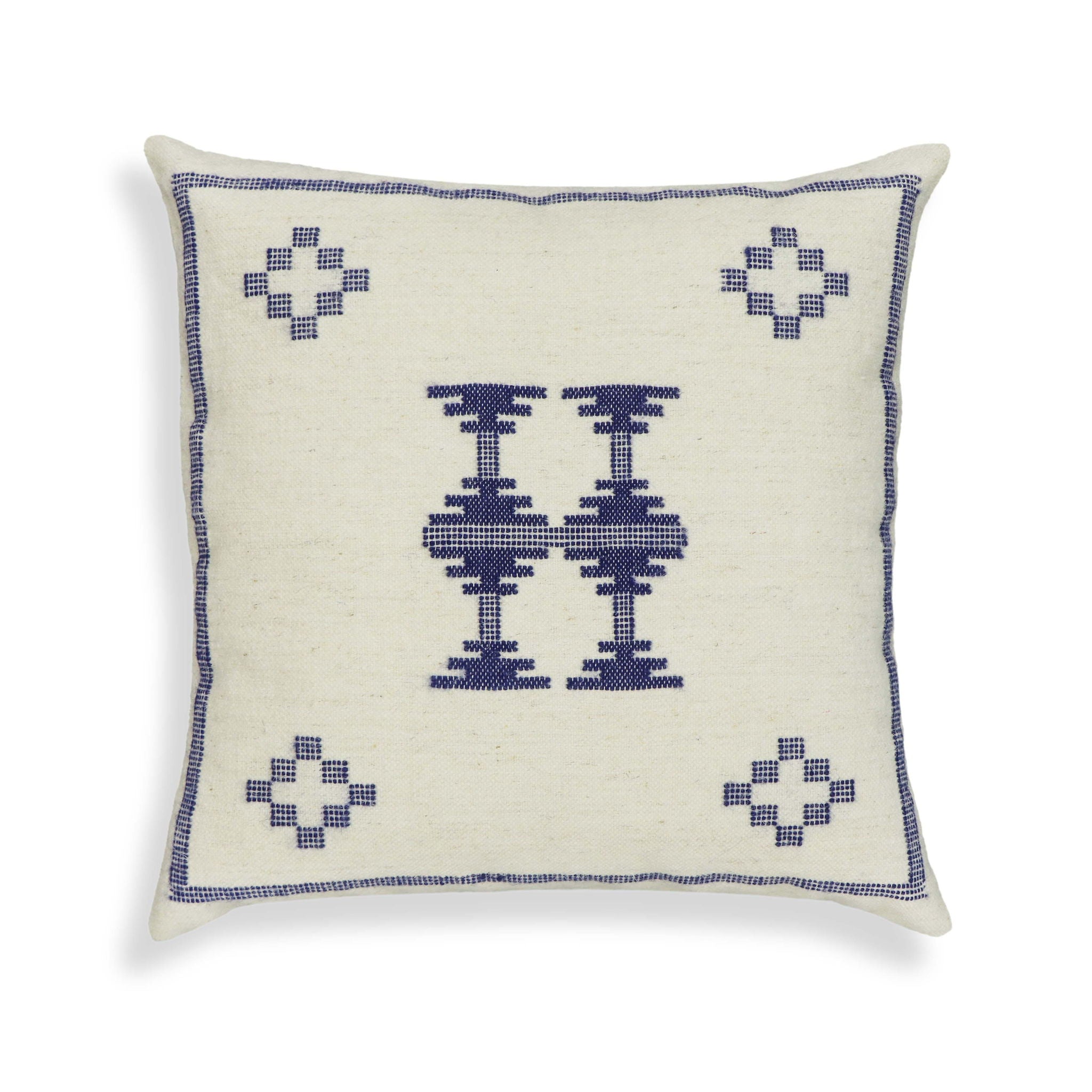 Aztec - 20" Square Accent Cushion Cover - Cream / Indigo