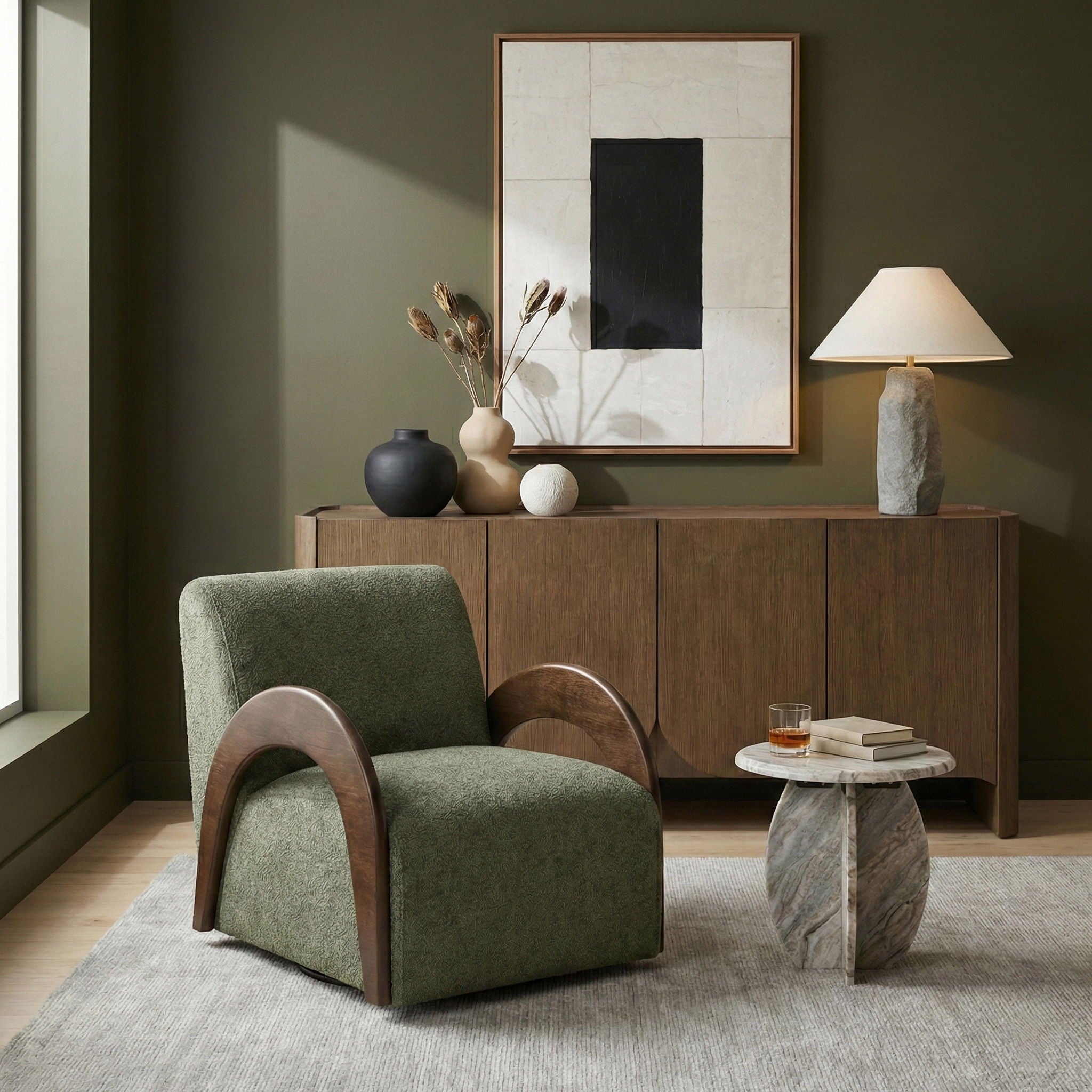 Neria - Chenille Fabric Upholstered Swivel Accent Chair - Painted Brown Base - Urban Living Furniture (Los Angeles, CA)