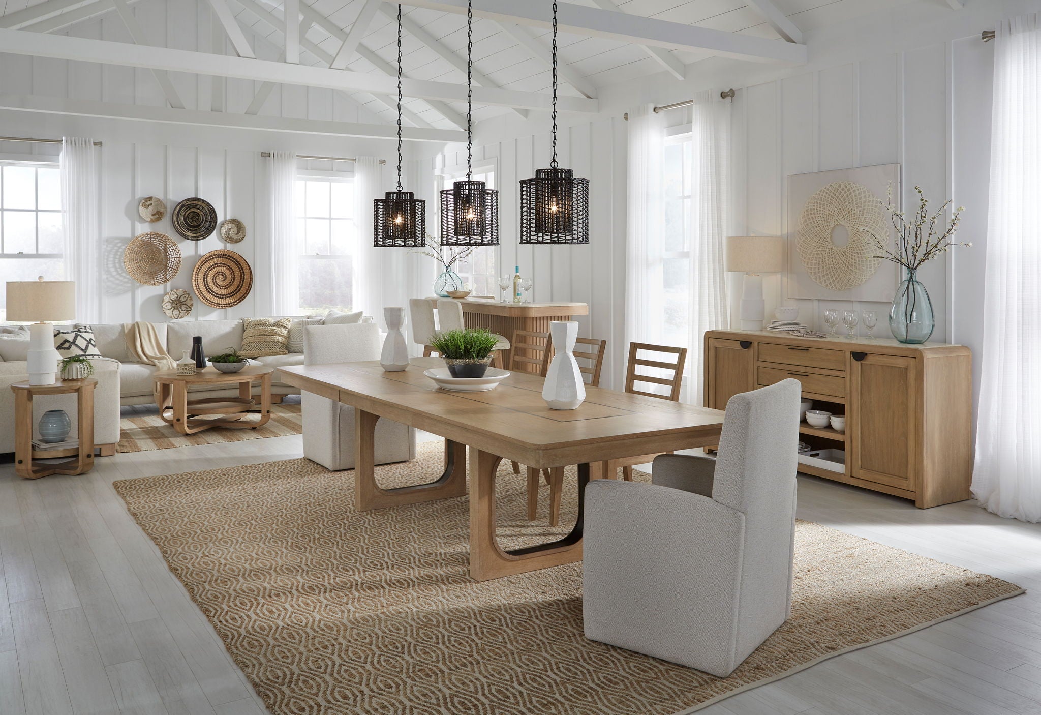 Escape - Dining Buffet Server With Stone Top - Glazed Natural Oak / Natural Cane / Vanilla Bean Stone - Urban Living Furniture (Los Angeles, CA)