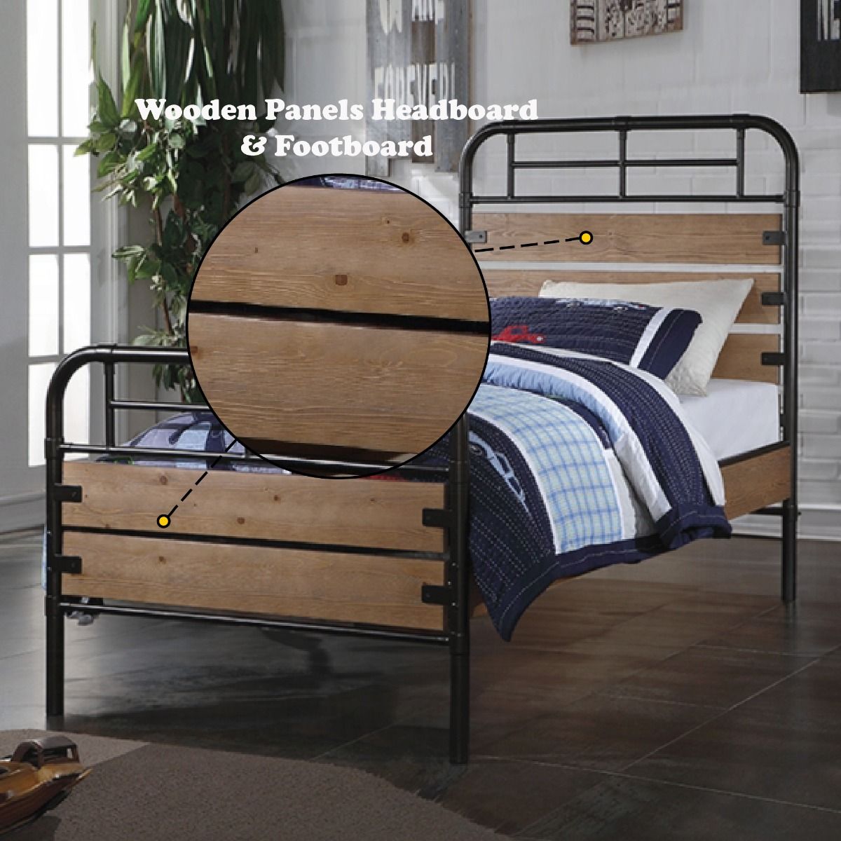 Adams - Twin Bed - Antique Oak & Black - Urban Living Furniture (Los Angeles, CA)