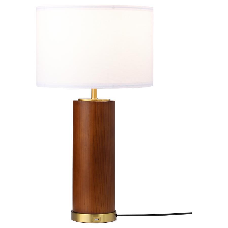 Aziel - Drum Shade Wood Frame Table Lamp - Cappuccino - Urban Living Furniture (Los Angeles, CA)