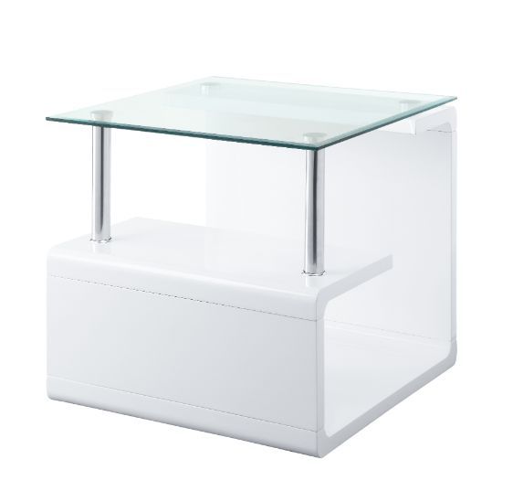 Nevaeh - End Table - Clear Glass & White High Gloss Finish - Urban Living Furniture (Los Angeles, CA)