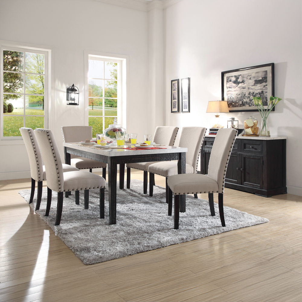 Nolan - Dining Table - White Natural Marble Top & Salvage Dark Oak - Urban Living Furniture (Los Angeles, CA)