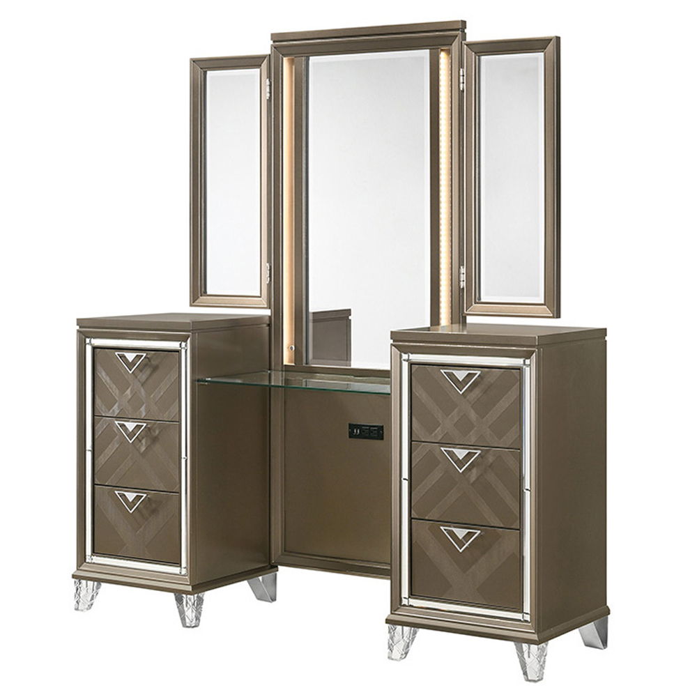 Skylar - Vanity Desk & Mirror - Dark Champagne - Urban Living Furniture (Los Angeles, CA)