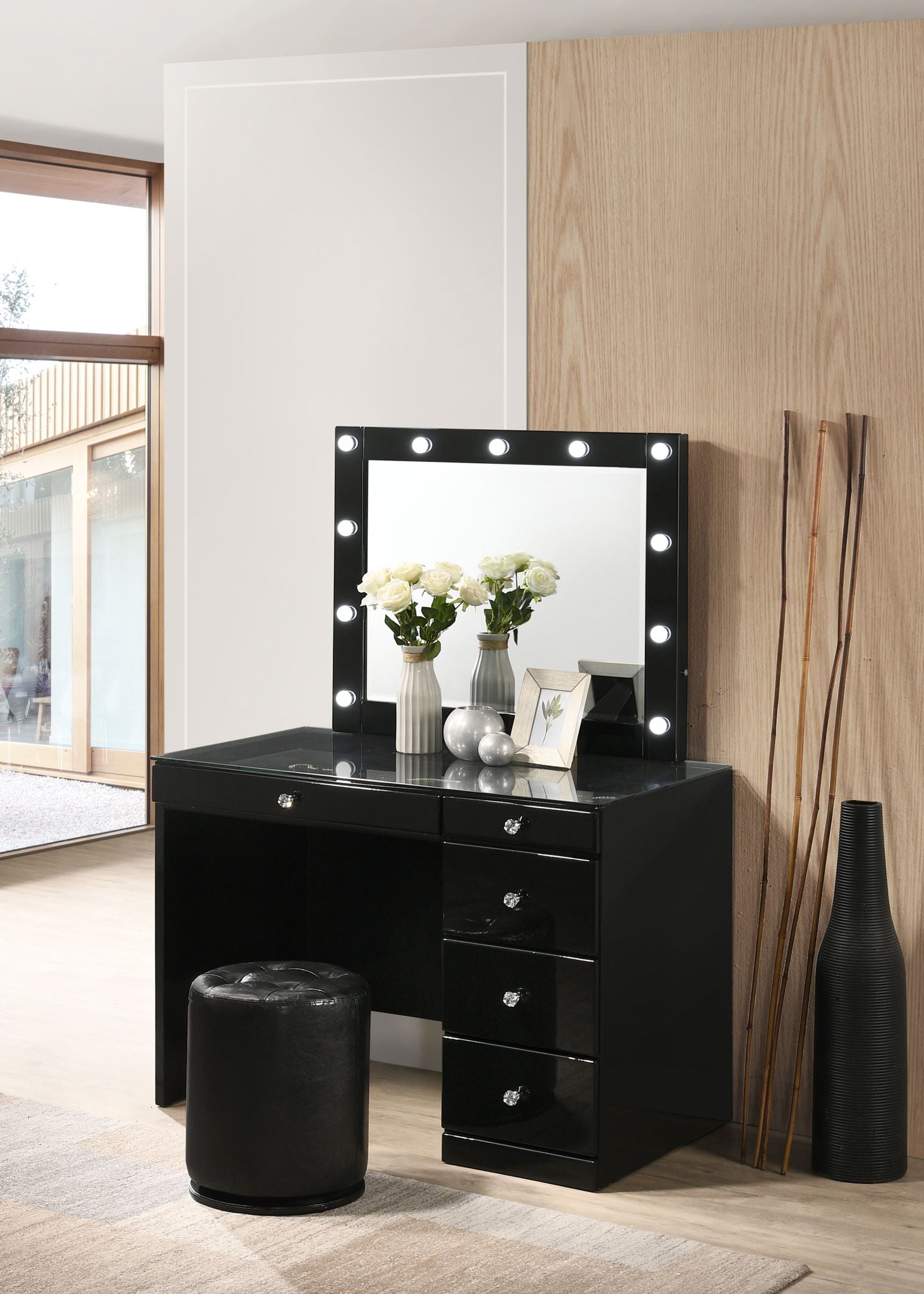 Morgan - Vanity Desk With Glass Top, Led Mirror & Stool - Urban Living Furniture (Los Angeles, CA)