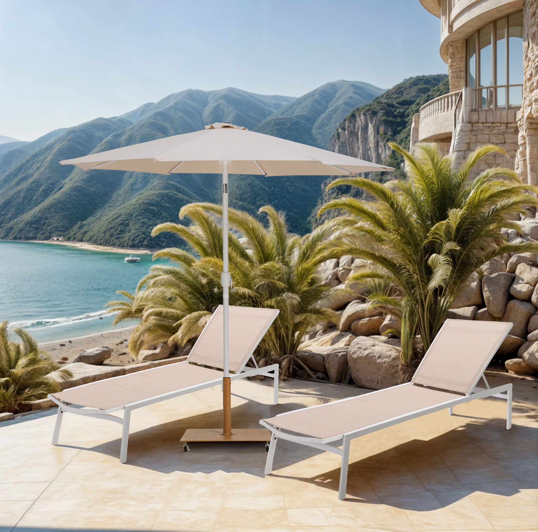 Fiji - Aluminum Patio Umbrella With Square Teak And White Base - Urban Living Furniture (Los Angeles, CA)