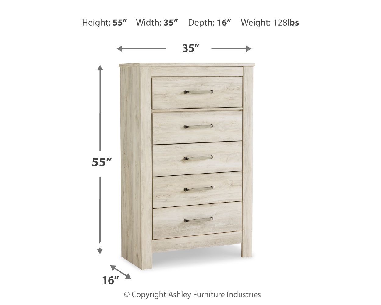 Bellaby - Five Drawer Chest - Whitewash - Urban Living Furniture (Los Angeles, CA)