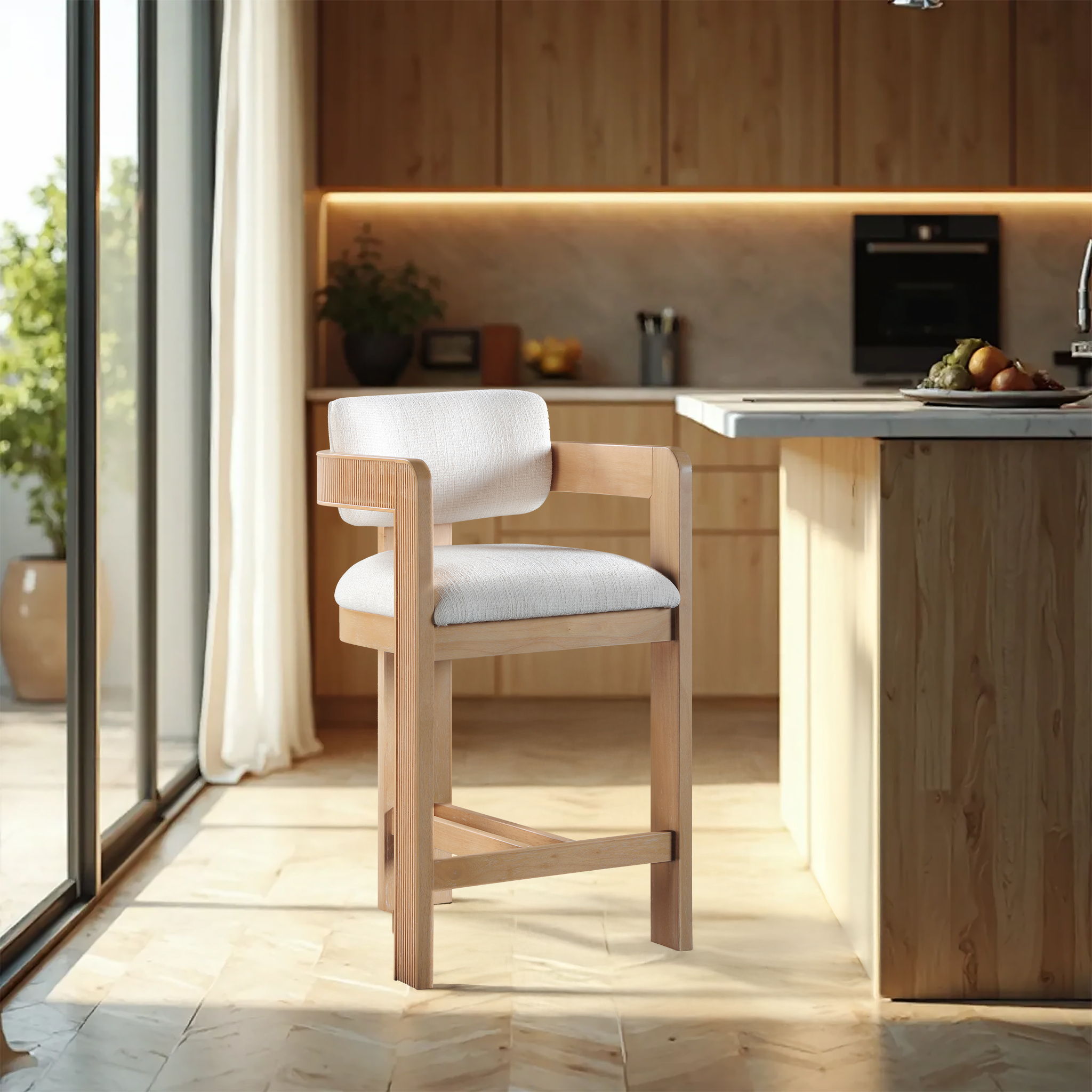 Sacha - Linen Stool With Natural Base - Urban Living Furniture (Los Angeles, CA)
