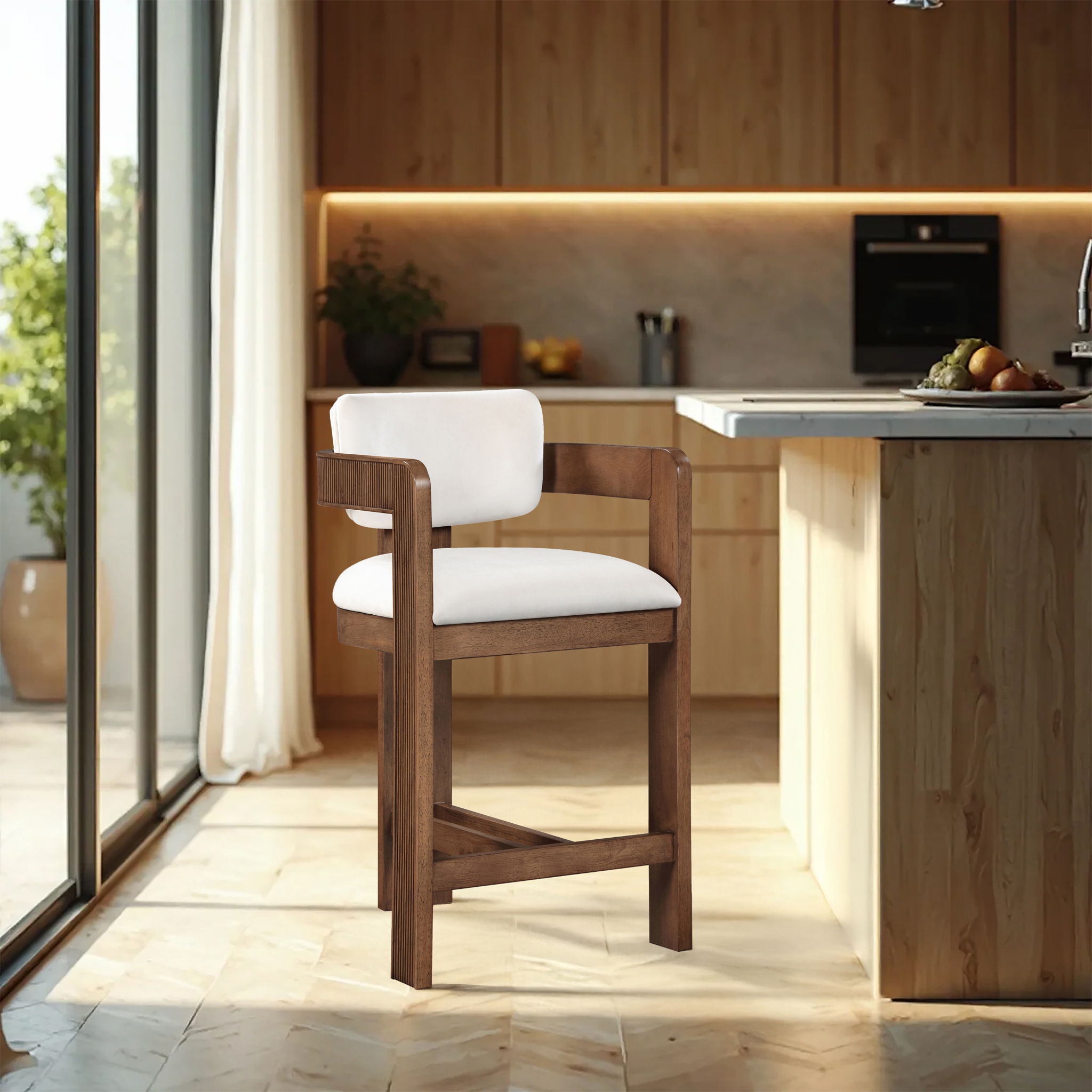 Sacha - Velvet Stool With Brown Base - Urban Living Furniture (Los Angeles, CA)