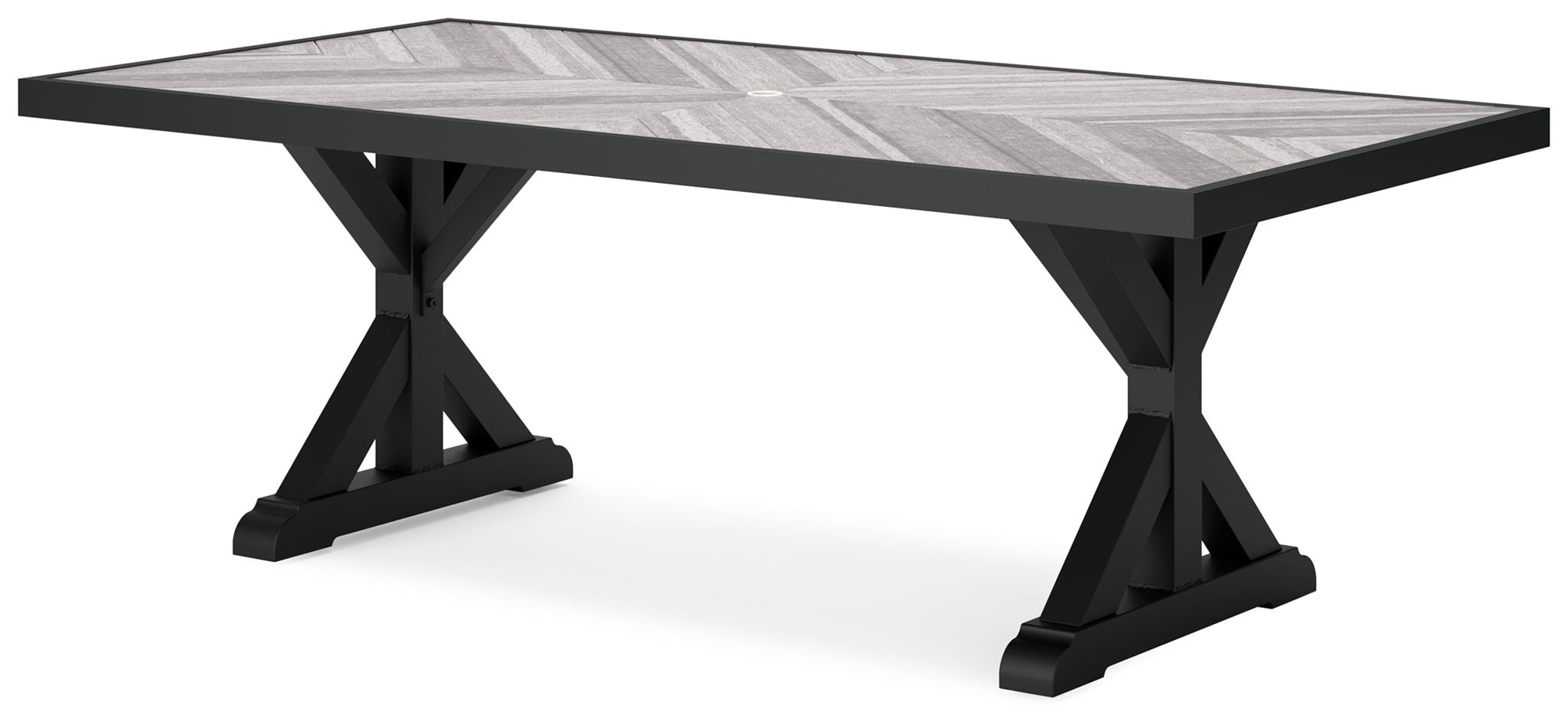 Beachcroft - Rectangular Dining Table With Umbrella Option - Black / Light Gray