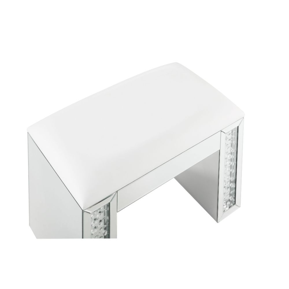 Nysa - Vanity Stool - Ivory Synthetic Leather , Mirrored & Faux Crystals - Urban Living Furniture (Los Angeles, CA)